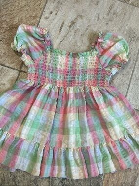 Bonnie Baby Toddler Dress 24M Pastel Plaid Smocked Puff Sleeve Spring Summer